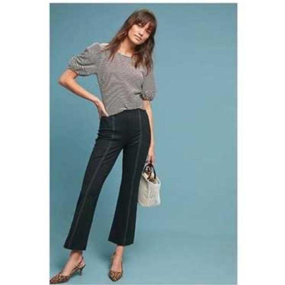 Anthropologie The Essential Crop Flare Pants High Rise Small Black Womens